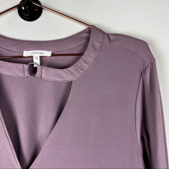 Maurices Purple Long Sleeve Faux Wrap Chocker Neck Blouse - Size Large - Picture 2 of 6